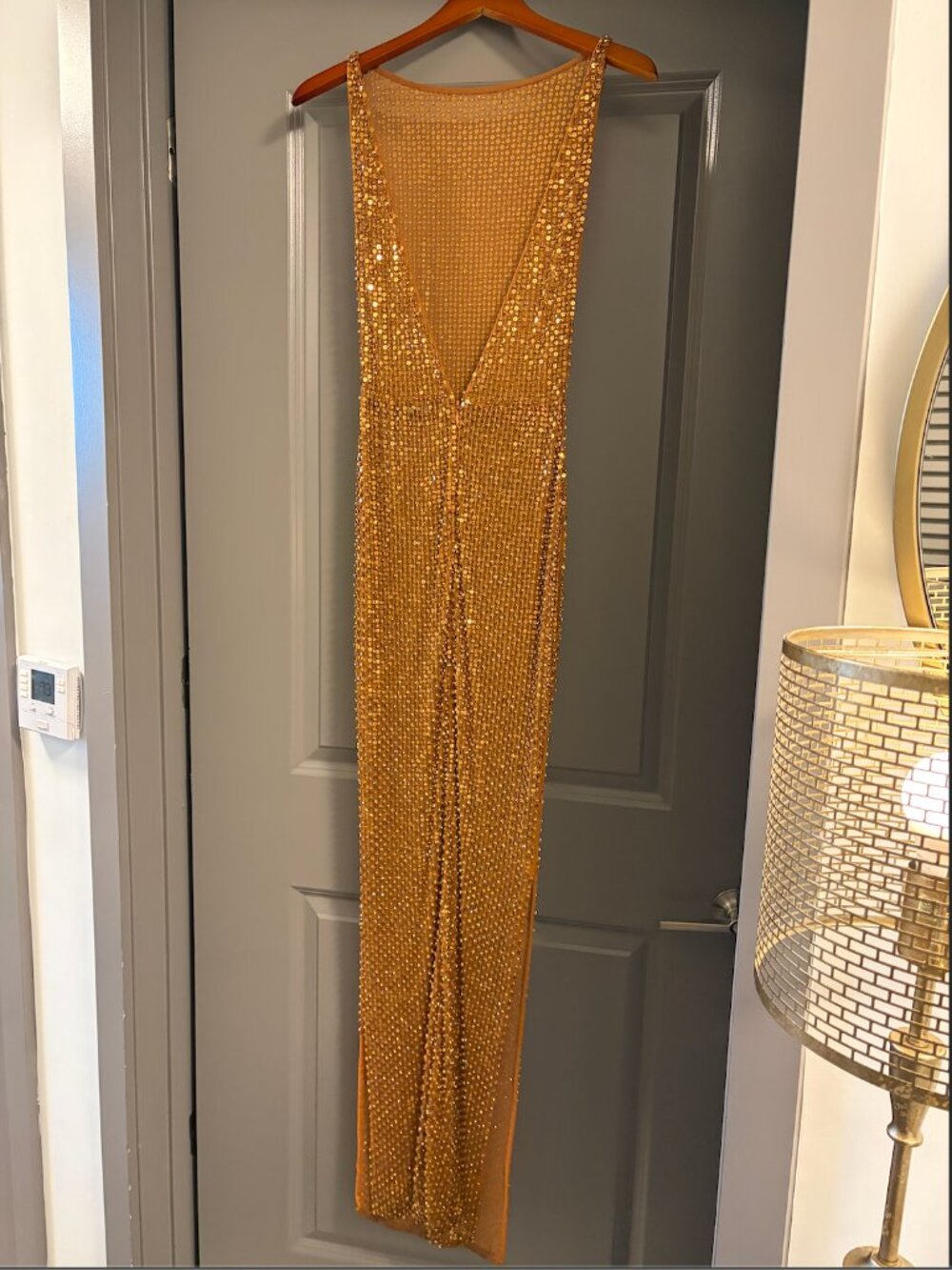 Retrofete Metallic Gold Sequin Sleeveless Maxi Gown - Picture 4 of 9